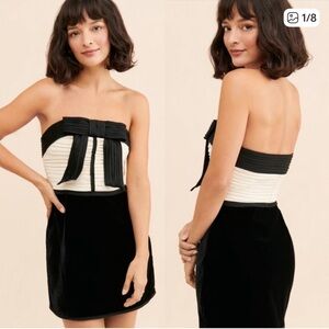 LoveShackFancy Black and White Strapless Dress